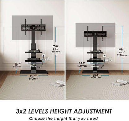 Floor TV Stand With Power Strip For 32-75 Inch TVs
