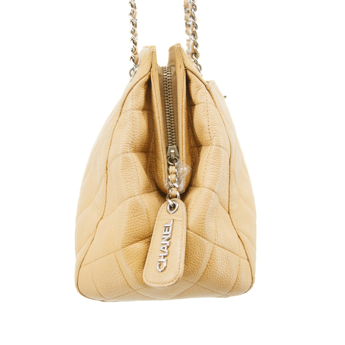 Chanel Beige Caviar Skin CC Quilted Matelasse Shoulder Bag #3761