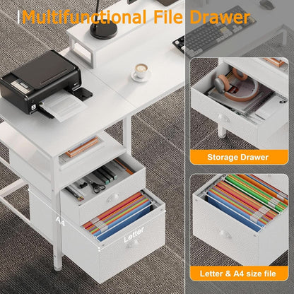 White Fifty Nine Inch L Shaped Desk With Power Outlets