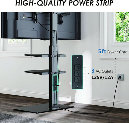 Floor TV Stand With Power Strip For 32-75 Inch TVs