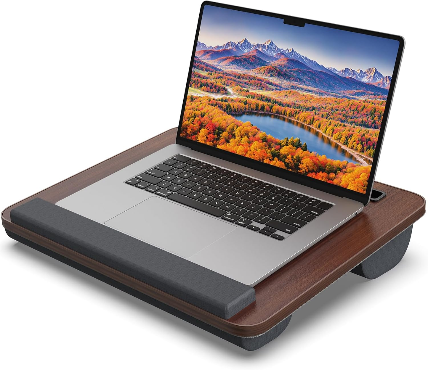 HETTHI Laptop Lap Desk, Portable Large Laptop Desk for Bed, up to 17 in Lap Table with Wrist Rest, Mouse Pad, Tablet Phone Slot, Portable Handle, Lap Tray with Cushion (Dark Brown)