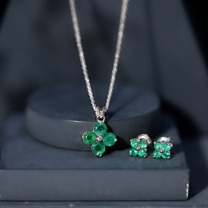 Natural Emerald Clover Jewelry Set for Women