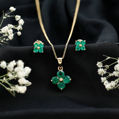 Natural Emerald Clover Jewelry Set for Women