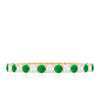 Alternate Round Emerald and Diamond Eternity Stackable Ring