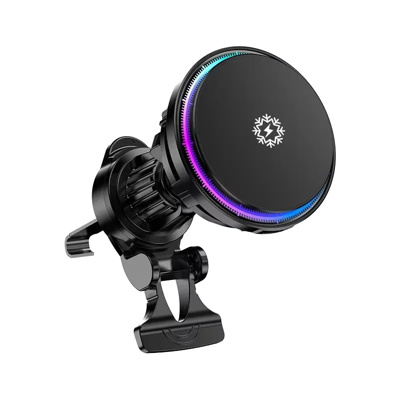 Ice Cooling Magnetic Wireless Car Charger 15W – MagSafe-Compatible Fast Charge Car Phone Holder with Cooling Fan & RGB LED