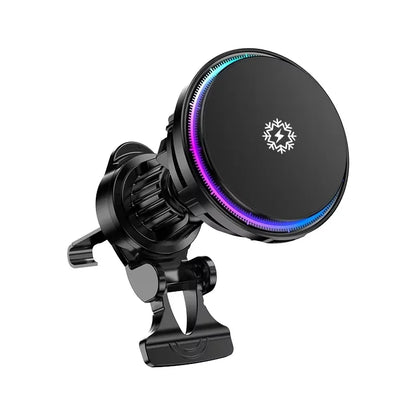 Ice Cooling Magnetic Wireless Car Charger 15W – MagSafe-Compatible Fast Charge Car Phone Holder with Cooling Fan & RGB LED