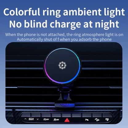 Ice Cooling Magnetic Wireless Car Charger 15W – MagSafe-Compatible Fast Charge Car Phone Holder with Cooling Fan & RGB LED
