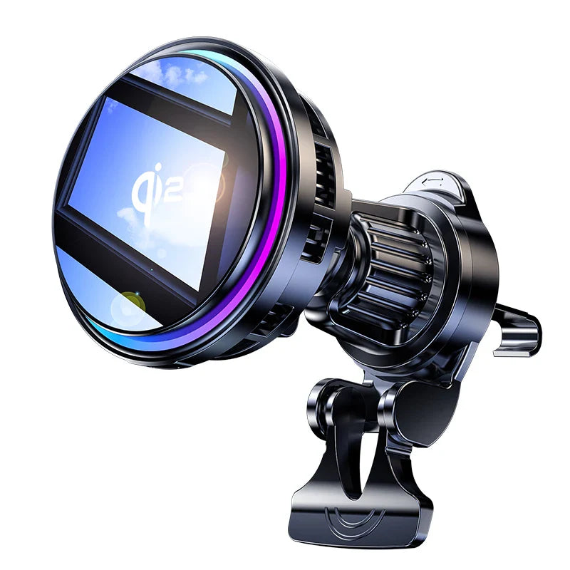Ice Cooling Magnetic Wireless Car Charger 15W – MagSafe-Compatible Fast Charge Car Phone Holder with Cooling Fan & RGB LED
