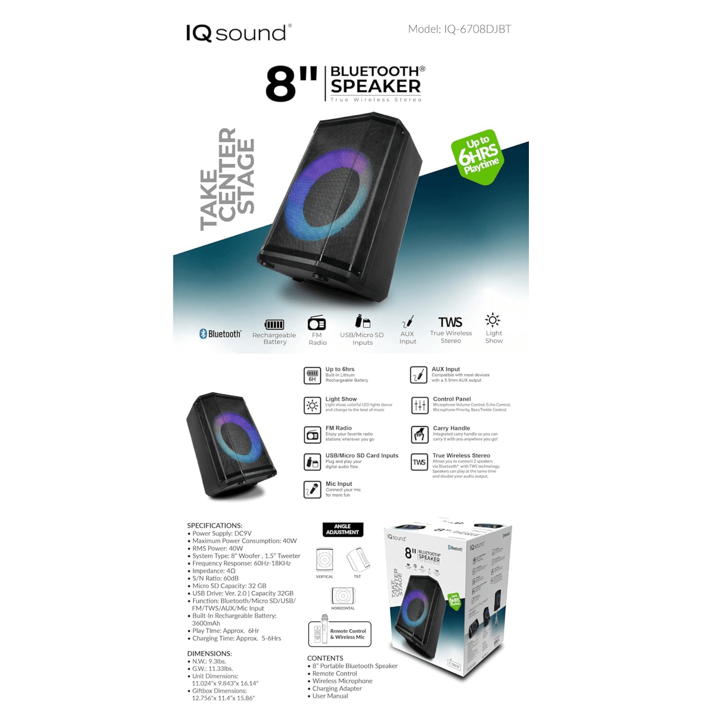 Supersonic 8" Bluetooth Speaker