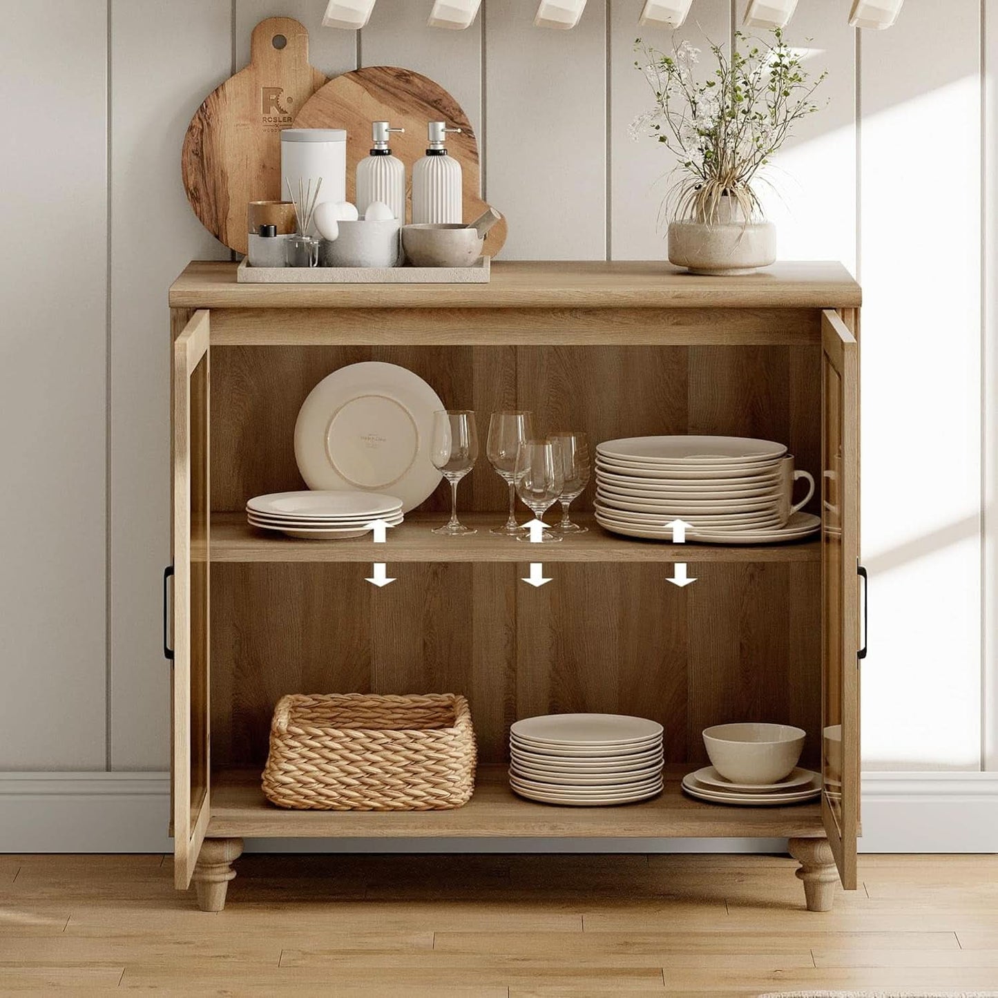 Distressed Oak Farmhouse Executive Desk Glass Cabinet