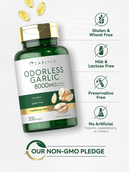 Carlyle Odorless Garlic Softgels | 300 Count | High Potency Formula | Non-Gmo and Gluten Free